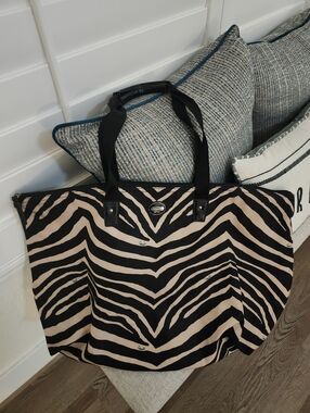 Coach-Zebra Print Tote Bag in Beige and Black Nylon- Weekender Bag